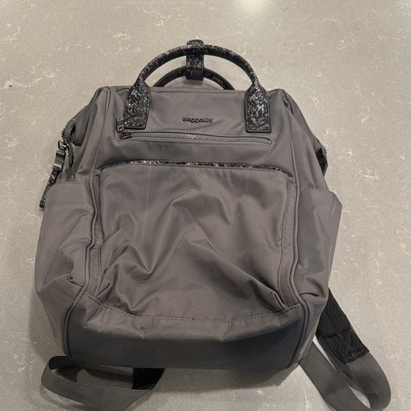 Baggallini Black Nylon Backpack with Patent Trim